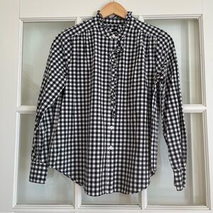 Ann Taylor black white gingham long sleeve collared button up ruffled shirt M